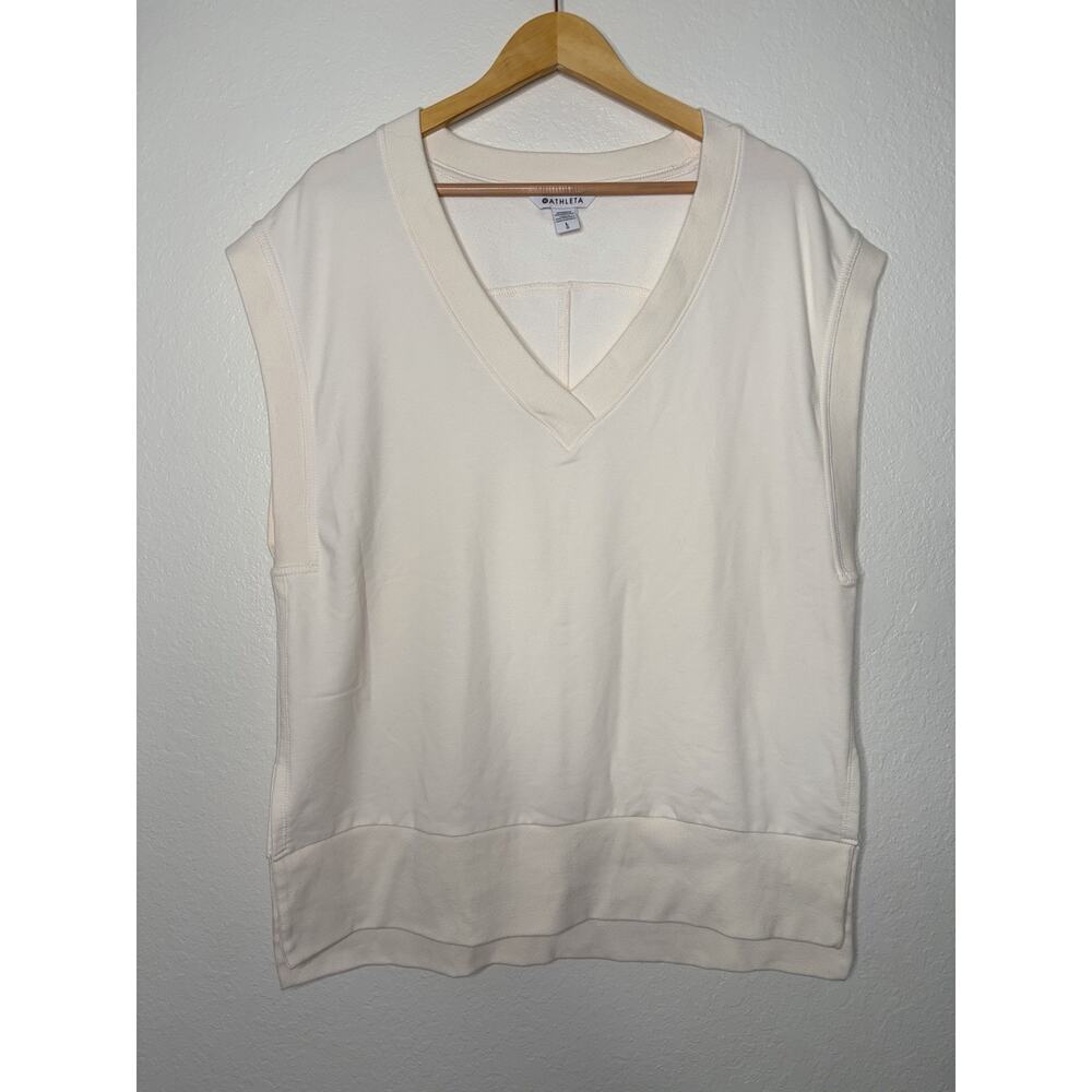 Athleta Retroterry V-Neck Sweatshirt Vest Size Large in Cream